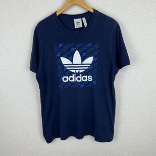 アディダスオリジナルス(adidas Originals)のadidas Originals アディダス オリジナルス Tシャツ トレフォイルロゴ デカロゴ 総柄 半袖 ネイビー Lサイズ メンズ 古着 ストリート(Tシャツ/カットソー(半袖/袖なし))