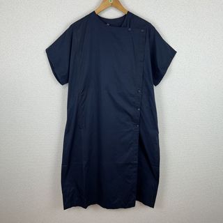 アシンメトリー ロングワンピース 変形デザイン 半袖 ネイビー Fサイズ レディース 古着 モード(ロングワンピース/マキシワンピース)