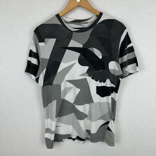 ハイドロゲン(HYDROGEN)のHYDROGEN ハイドロゲン Tシャツ 迷彩 スカル 総柄 半袖 グレー ブラック Mサイズ メンズ 古着 ストリート Y2K(Tシャツ/カットソー(半袖/袖なし))