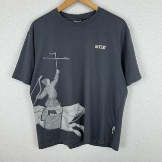 Tシャツ グラフィック アニマルプリント 馬 故宮 刺繍 半袖 チャコールグレー Mサイズ メンズ 古着 ストリート(Tシャツ/カットソー(半袖/袖なし))