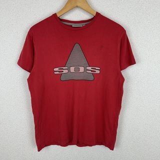 サンタフェ(Santafe)のSOS Tシャツ グラフィックロゴ 半袖 レッド Mサイズ メンズ 古着 Y2K ストリート(Tシャツ/カットソー(半袖/袖なし))
