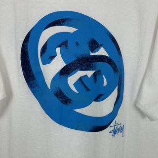 ステューシー(STUSSY)の90s Stussy ステューシー Tシャツ SSリンクロゴ バックプリント 半袖 ホワイト Lサイズ メンズ 古着 ストリート(Tシャツ/カットソー(半袖/袖なし))