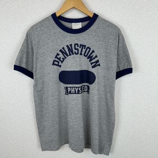 90s MERRY GARDEN メリーガーデン リンガーTシャツ アーチロゴ カレッジ 半袖 グレー Lサイズ メンズ 古着 ストリート アメカジ(Tシャツ/カットソー(半袖/袖なし))