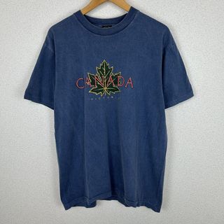 90s TORNADO Sportswear Tシャツ CANADA 刺繍ロゴ 半袖 ネイビー Mサイズ メンズ 古着 アメカジ ストリート(Tシャツ/カットソー(半袖/袖なし))