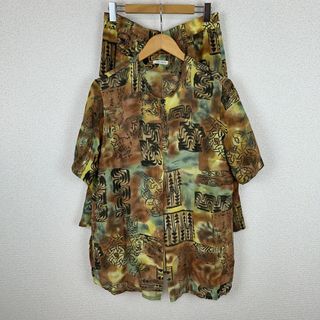セットアップ 総柄 半袖シャツ ショートパンツ アースカラー 13Rサイズ レディース 古着 ストリート(その他)