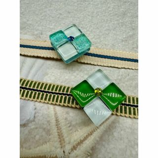 【1日1品】5016真田紐＆ガラスタイル帯留めセット 2セット 浴衣 イベント(和装小物)