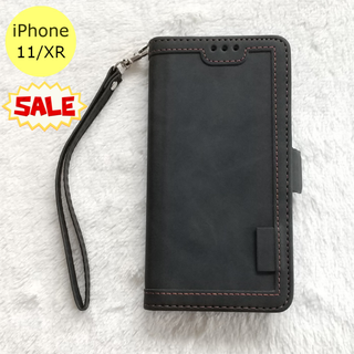 セール中♪ レトロ 手帳型 iPhone11/XRケース ブラック(iPhoneケース)