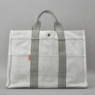 エルメス(HERMES)のエルメス◇ニューフールトゥMM トートバッグ クリーニング済 グレー キャンバス(トートバッグ)