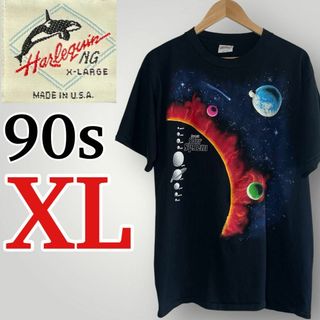 ヴィンテージ(VINTAGE)の希少90s Harlequin 宇宙Tシャツ USA製 XLサイズ 両面プリント(Tシャツ/カットソー(半袖/袖なし))