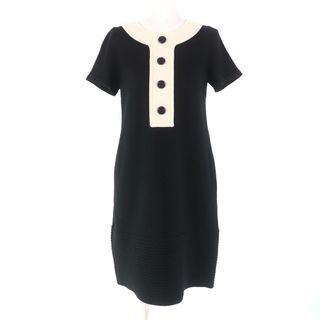 フォクシー(FOXEY)の極美品★FOXEY フォクシー 34932 カシミヤ シルク混 半袖 ニットワンピース ミニドレス ブラック アイボリー 40 ハンガー付き 日本製 正規品 レディース(ひざ丈ワンピース)