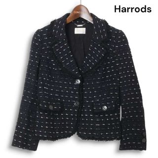 ハロッズ(Harrods)のHarrods ハロッズ 通年★ ツイード テーラード ジャケット Sz.1 レディース 黒 セレモニー セミフォーマル(その他)