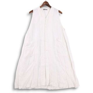 Saco サコ 迫デザイン 春夏 麻100%♪ Aライン ノースリーブ リネン シャツ ワンピース Sz.F レディース 白 日本製(その他)