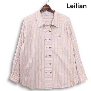 レリアン(leilian)のLeilian レリアン プラスハウス 通年★ 長袖 デザイン ストライプ ワーク シャツ Sz.13+ レディース 日本製 大きいサイズ(シャツ/ブラウス(長袖/七分))