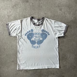 ヴィンテージ(VINTAGE)の70s80s リンガーtシャツ USA製 ホワイト×茄子紺 XL相当 染み込み(Tシャツ/カットソー(半袖/袖なし))