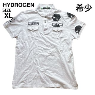 ハイドロゲン(HYDROGEN)の【ビッグサイズ】ハイドロゲン　ポロシャツ XL 白 ワッペン スカル(ポロシャツ)