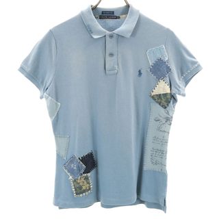 ラルフローレン(Ralph Lauren)の古着 RALPH LAUREN ラルフローレン 半袖 パッチワーク ポロシャツ XL 水色系 インパクト21 鹿の子地 レディース(ポロシャツ)