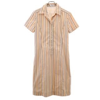 クレージュ(Courreges)の古着 courreges クレージュ ストライプ柄 半袖 シャツワンピース 9AR オレンジ プルオーバー レディース(その他)