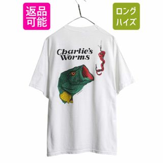 80s フィッシュ イラスト 両面 プリント Tシャツ メンズ XL 程/ ヴィンテージ 企業物 グラフィック フィッシング アウトドア 大きいサイズ (Tシャツ/カットソー(半袖/袖なし))