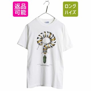 90s USA製 昆虫 チョウ アート イラスト 両面 プリント Tシャツ メンズ M 古着 オールド 企業物 アニマル グラフィック ヘビーウェイト 白(Tシャツ/カットソー(半袖/袖なし))