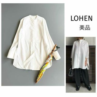 アパルトモンドゥーズィエムクラス(L'Appartement DEUXIEME CLASSE)の美品 【ローヘン】 バンドカラーシャツ 比翼 切替 ロングシャツ 38 白(シャツ/ブラウス(長袖/七分))