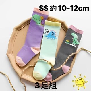 0020SS キッズ 靴下 可愛い恐竜柄　3足セット10-12cm ハイソックス(靴下/タイツ)
