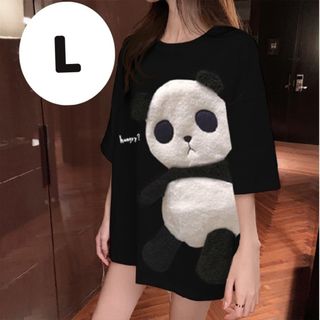 【人気】Tシャツ　半袖　黒　ブラック　オーバーサイズ　パンダ　韓国風　(Tシャツ(半袖/袖なし))
