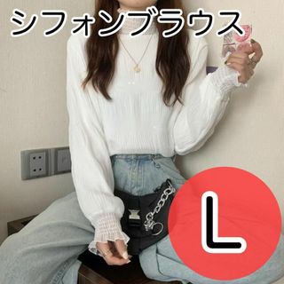 シフォンブラウス シアーシャツ シースルー フリル 長袖 フォーマル L(シャツ/ブラウス(長袖/七分))
