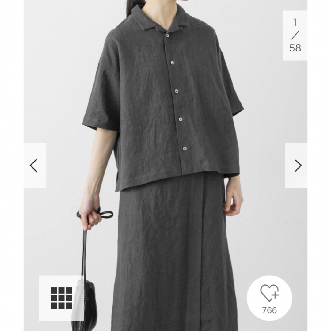 新品タグ付◉ チャコール　かぐれ リネンラミーオープンカラーシャツ かぐれ - 新品タグ付◉ チャコール かぐれ リネンラミーオープン