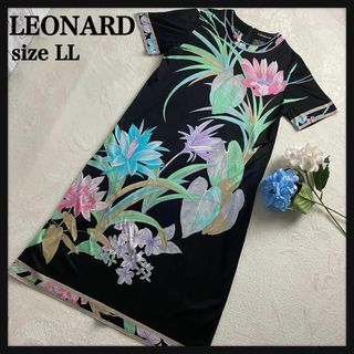 レオナール(LEONARD)の【高級☆サイズXL】レオナール ロングワンピース 半袖 ブラック 花柄 総柄(ロングワンピース/マキシワンピース)
