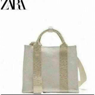 ザラ(ZARA)のZARA トートバックロゴストラップ キャンバス ミニ ショルダー エクリュ(トートバッグ)