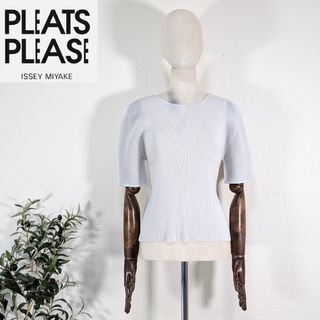 プリーツプリーズイッセイミヤケ(PLEATS PLEASE ISSEY MIYAKE)の美品　プリーツプリーズ　イッセイミヤケ　プリーツ　カットソー　ミスト　L(Tシャツ(半袖/袖なし))