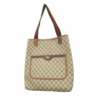 グッチ(GUCCI)の【5fc4297】グッチ トートバッグ GGスプリーム/シェリーライン 53001 PVC ブラウン グリーン レッド ゴールド/シルバー金具【中古】レディース(トートバッグ)