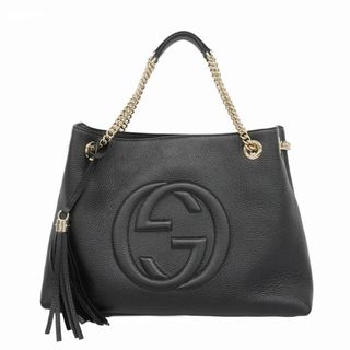 グッチ(GUCCI)の【5fc4642-b】グッチ トートバッグ ソーホー インターロッキングG 536196 レザー ブラック シャンパンゴールド金具【中古】レディース(トートバッグ)