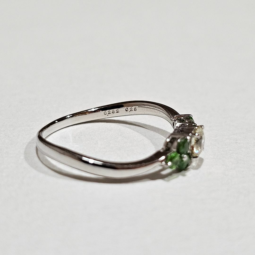 保障できる 1676 ダイヤグリーンガーネットリングK18WGホワイトゴールド15号 アクセサリー