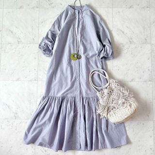 イエナ(IENA)の美品♪イエナ シルク混 ティアード ロングシャツワンピース バンドカラー 近年(ロングワンピース/マキシワンピース)