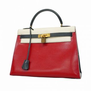 エルメス(HERMES)の【5fd4729】エルメス ハンドバッグ ケリー32 トリコロール ヴォーグレネ ボックスカーフ ホワイト レッド ネイビー ゴールド金具 ○S刻印【中古】レディース(ハンドバッグ)