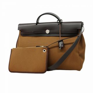 エルメス(HERMES)の【5fd4733】エルメス ハンドバッグ エールバッグジップMM トワルオフィシエ ブラウン シルバー金具 W刻印【中古】レディース(ハンドバッグ)