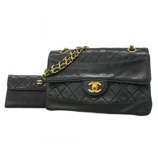 シャネル(CHANEL)の【5fd4762】シャネル ショルダーバッグ マトラッセ Wチェーン ラムスキン ブラック ゴールド金具【中古】レディース(ショルダーバッグ)