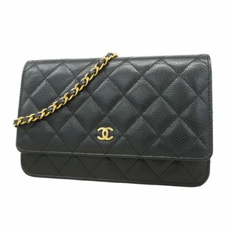 シャネル(CHANEL)の【5fd4764】シャネル ショルダーウォレット マトラッセ チェーンショルダー キャビアスキン ブラック ゴールド金具【中古】レディース(財布)