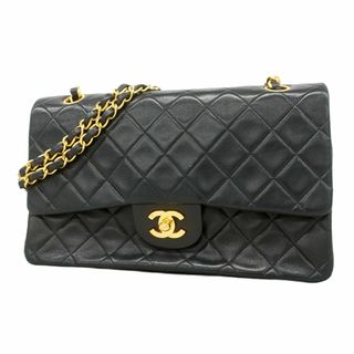 シャネル(CHANEL)の【5fd4779】シャネル ショルダーバッグ マトラッセ Wフラップ Wチェーン ラムスキン ブラック ゴールド金具【中古】レディース(ショルダーバッグ)