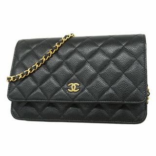 シャネル(CHANEL)の【5fd4780】シャネル ショルダーウォレット マトラッセ チェーンショルダー キャビアスキン ブラック ゴールド金具【中古】レディース(財布)