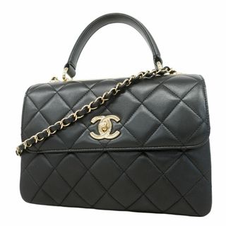 シャネル(CHANEL)の【5fd4782】シャネル ハンドバッグ チェーンショルダー トレンディCC ラムスキン ブラック シャンパンゴールド金具【中古】レディース(ハンドバッグ)