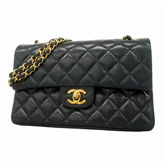 シャネル(CHANEL)の【5fd4786】シャネル ショルダーバッグ マトラッセ Wフラップ Wチェーン ラムスキン ブラック ゴールド金具【中古】レディース(ショルダーバッグ)