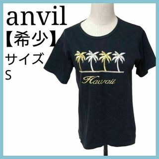 アンビル(Anvil)の希少品 アンビル レディース Ｔシャツ 半袖 刺繍 黒 ブラック 金銀 ヤシの木(Tシャツ(半袖/袖なし))
