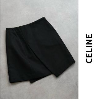 セリーヌ(CELINE)のCELINE スリットスコート台形ミニスカート ウールシルク(ミニスカート)