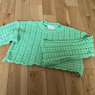 ザラ(ZARA)のZARA girl ミントグリーン クロップドセーター(Tシャツ/カットソー)