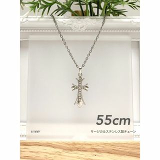 【ジルコニア クロスネックレス 55cm】ステンレス(ネックレス)