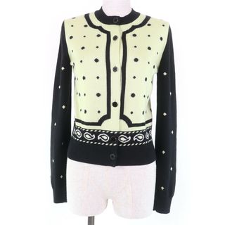 エルメス(HERMES)の極美品☆HERMES エルメス 22AW 2H2703D8 HARNAIS DE COUR 宮廷の馬具 カシミヤ シルク セリエボタン 長袖 ニット カーディガン ライトグリーン ブラック 36 イタリア製 正規品 レディース(カーディガン)