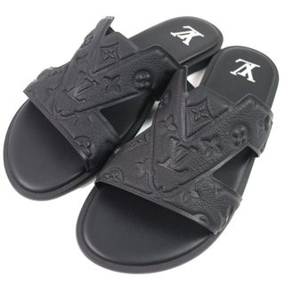 ルイヴィトン(LOUIS VUITTON)の未使用品△LOUIS VUITTON ルイヴィトン 1ACHJ6 LV オアシス ミュール モノグラムアンプラント レザー サンダル ブラック 10 保存袋付き イタリア製 メンズ(サンダル)