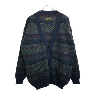 YANA LIZETH BABY ALPACA アルパカ ニット カーディガン 総柄 ブルー(メンズ L相当)中古 古着 U6283(カーディガン)